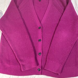 Talbots Magenta Rib-Knit V-Neck Cardigan